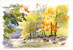 溪谷楓紅_賴英澤 繪_A Ravine With Maple Leaves_painted by Lai Ying-Tse